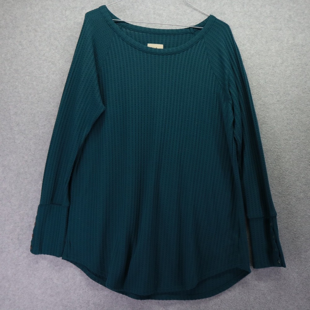 Chaser Sweater Womens XL Thermal Waffle‎ Knit Tunic Top Relaxed Teal Long Sleeve